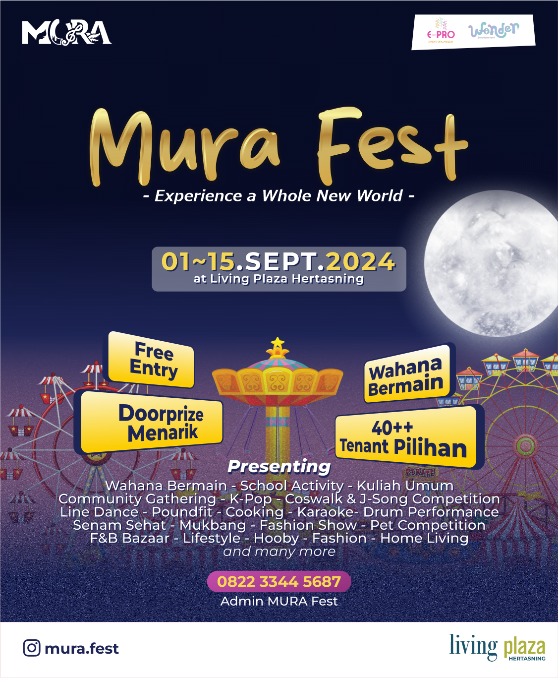 Salah satu daya tarik utama MURA FEST kali ini adalah kehadiran 9 wahana bermain dari Taman Hiburan Nusantara (THN), yang akan memberikan pengalaman seru bagi keluarga dan pengunjung segala usia.  Koordinator acara, Gilang Ramadhan, menjelaskan bahwa MURA FEST akan memberikan sesuatu yang berbeda dari event-event sebelumnya.