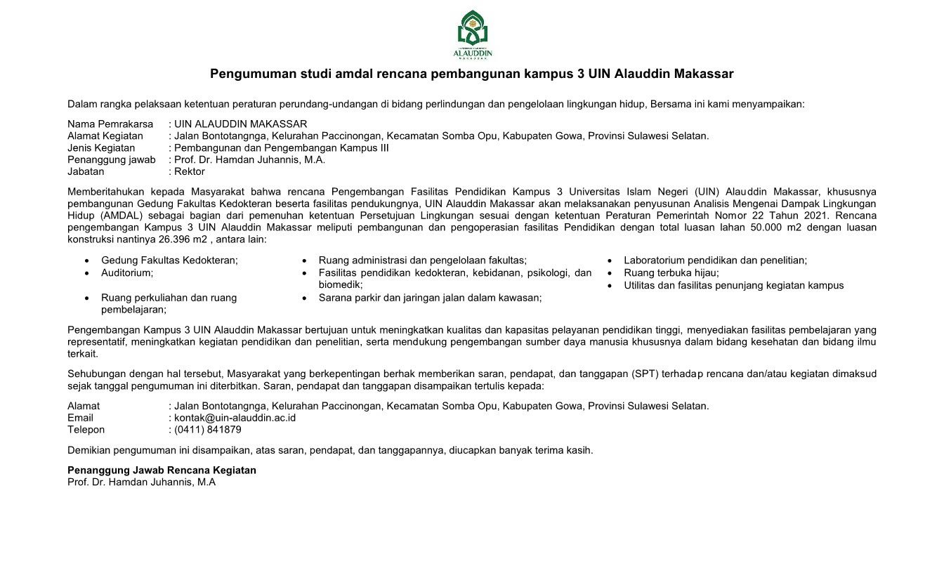 UIN Alauddin Makassar Siapkan Pengembangan Kampus 3, Gedung Fakultas Kedokteran Jadi Fokus